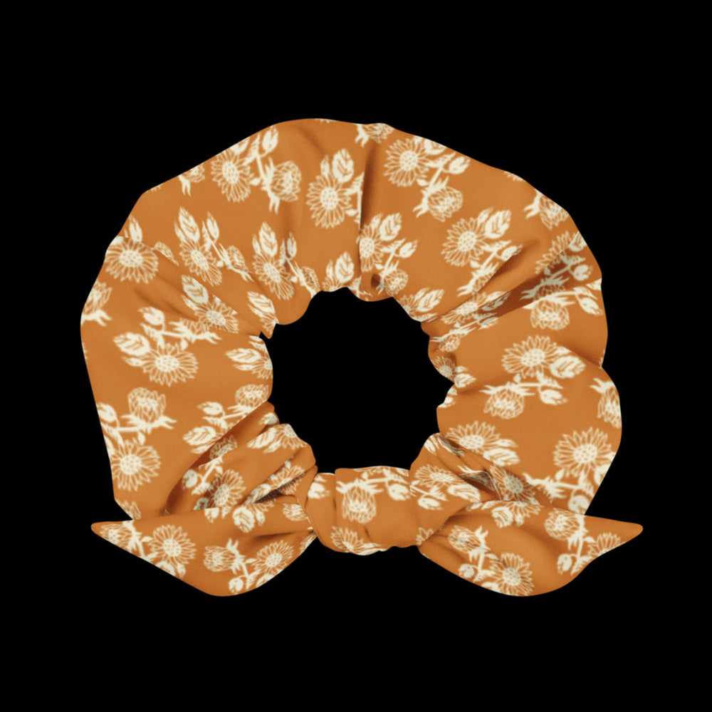 Brown with white flowers - Scrunchie