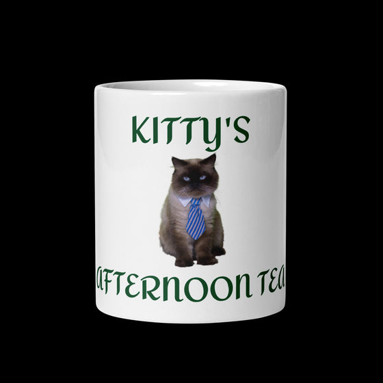 Kitty's Afternoon Tea Mug – White Glossy Ceramic
